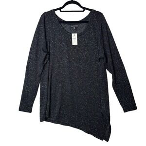 Lane Bryant Black Silver Shimmer Top NEW Sz 18/20 Asymmetric Tunic Lagenlook‎